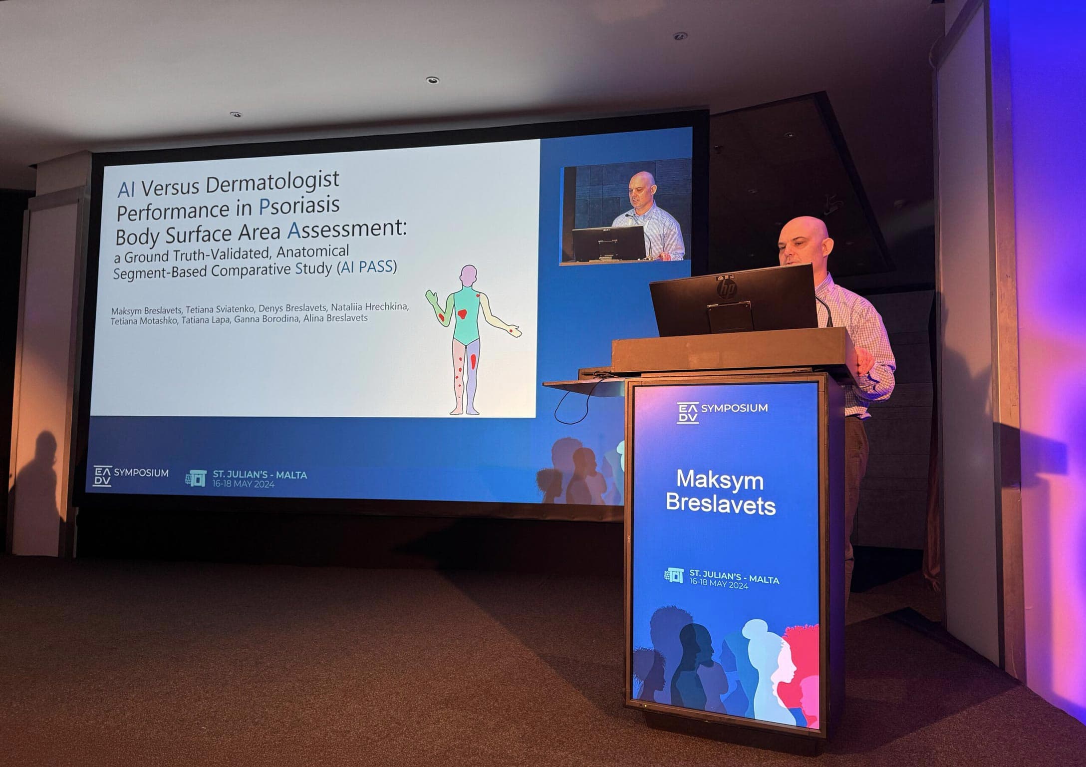 Dr. Breslavets presenting at dermatology conferences